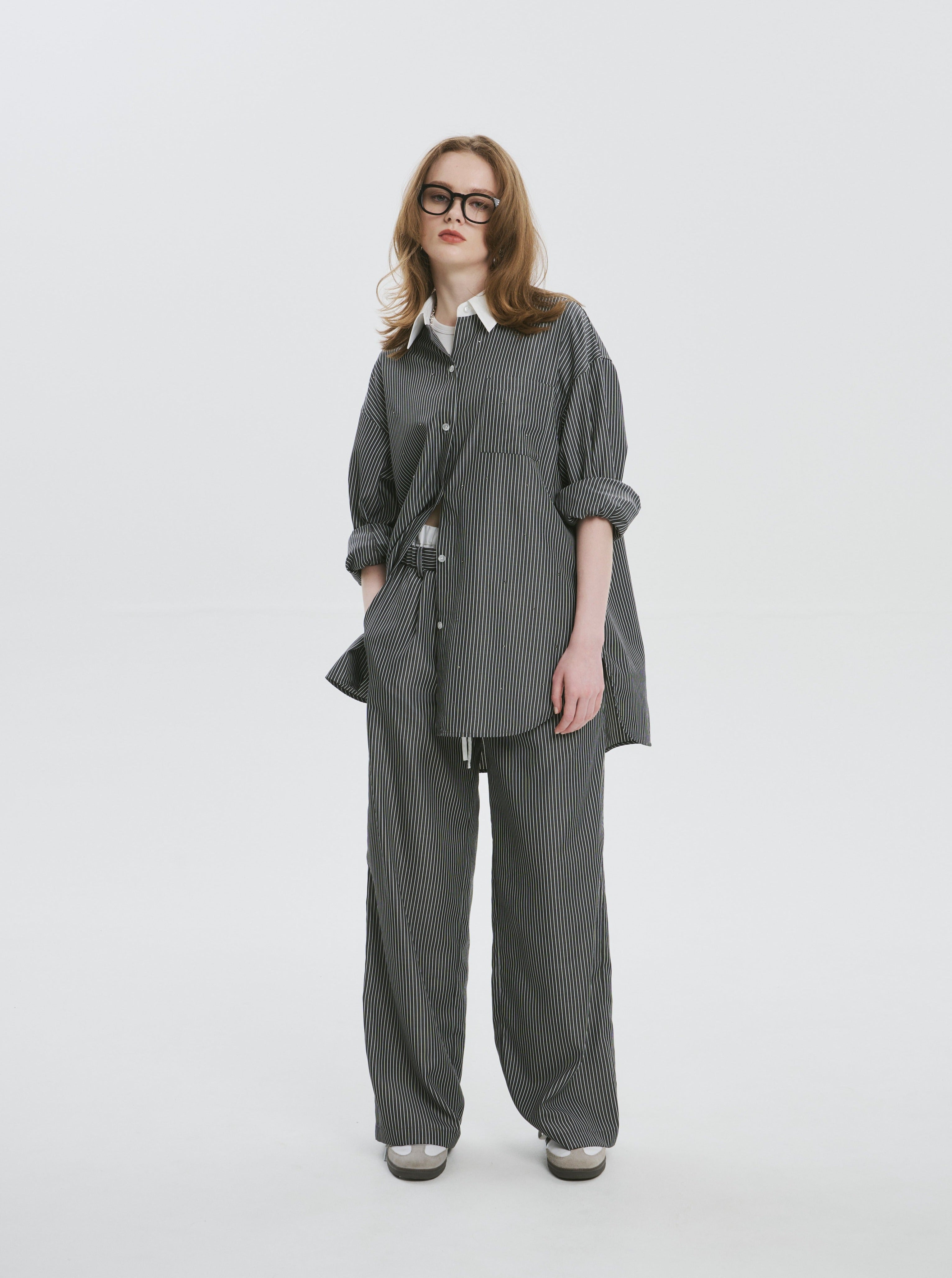 Battery Stripe Bijou Shirt ブラック M THETOE Battery Stripe Bijou Shirt – THE TOÉ