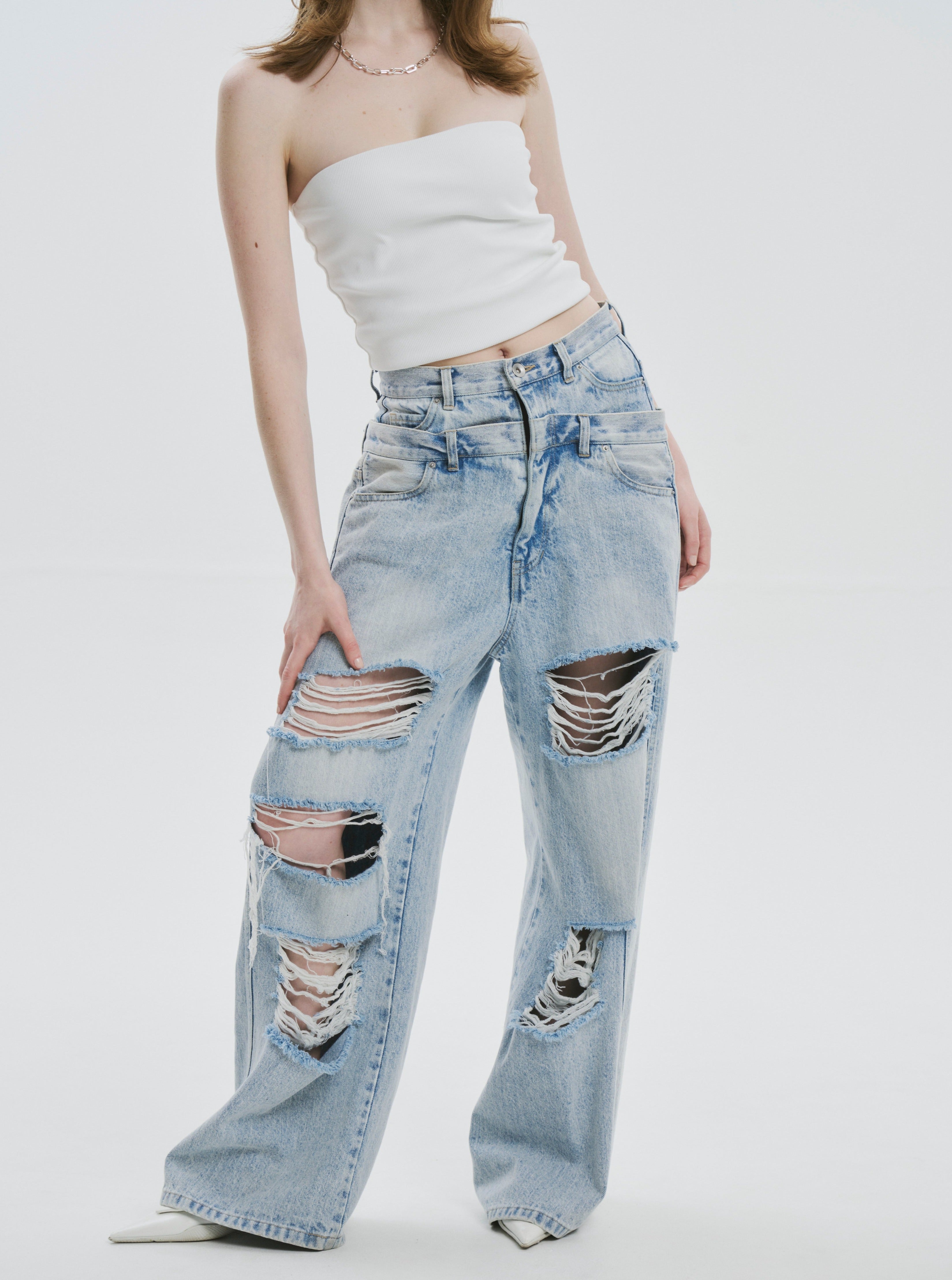 Lexington double belt denim pants