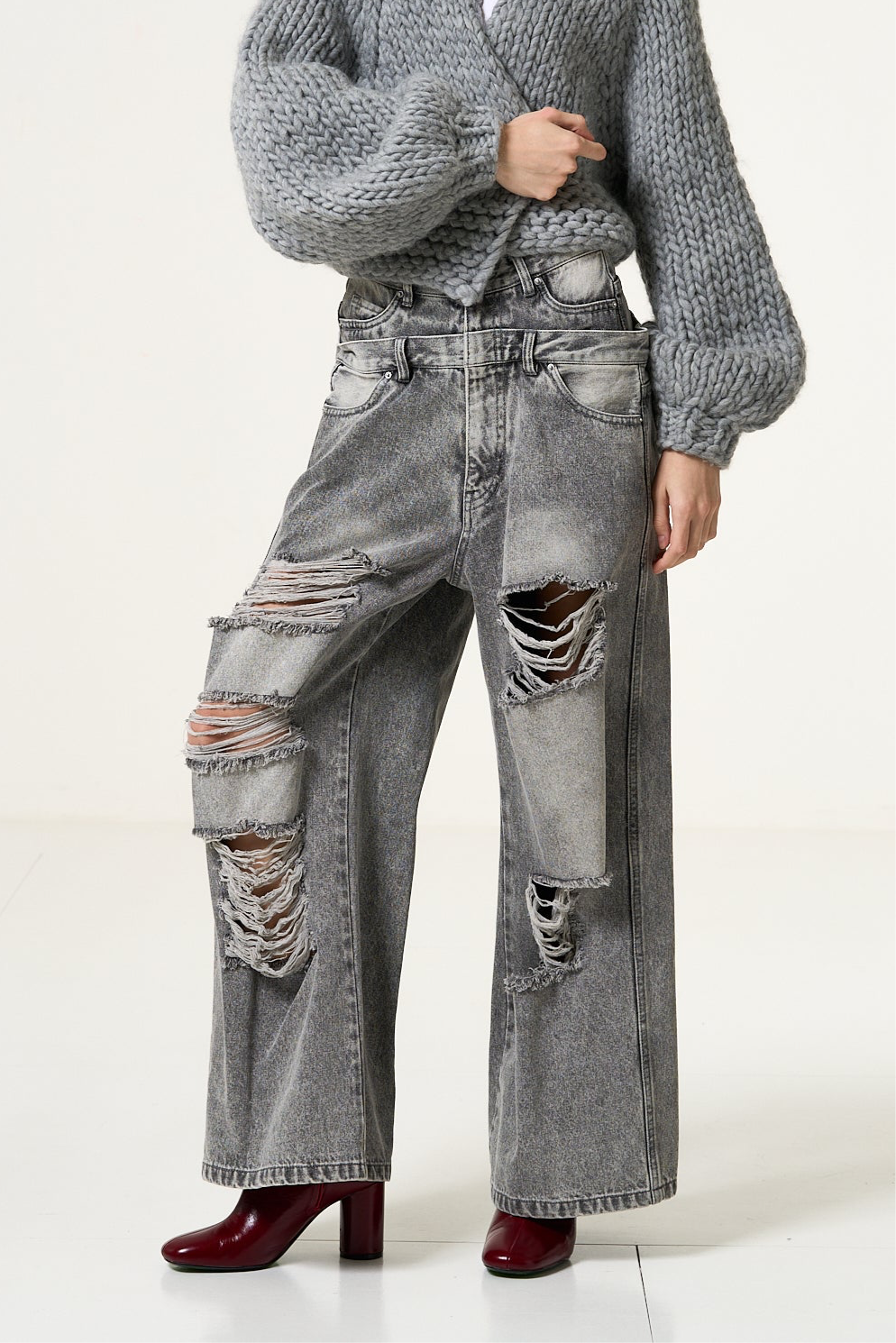 Lexington double belt denim pants