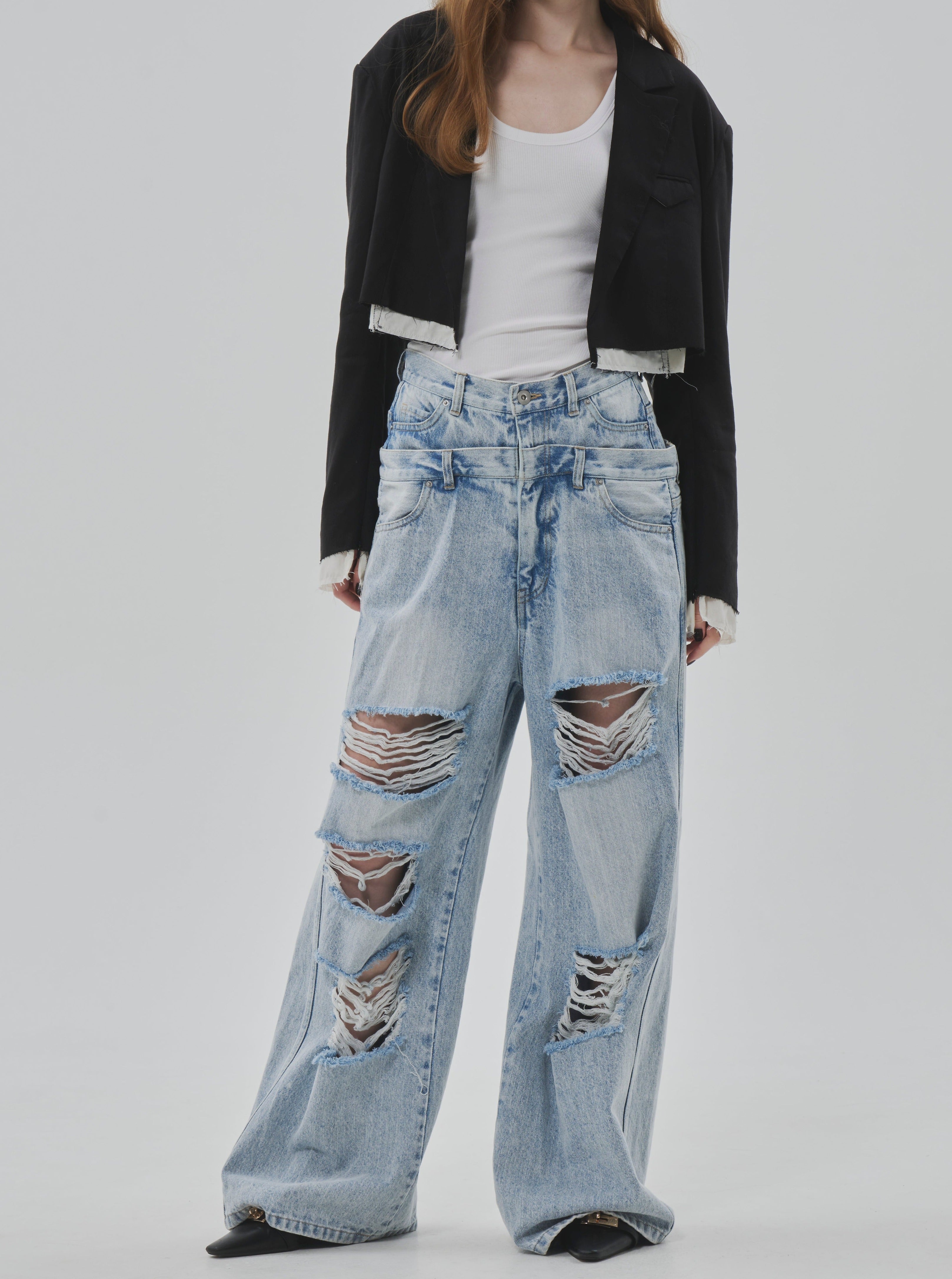 Lexington double belt denim pants