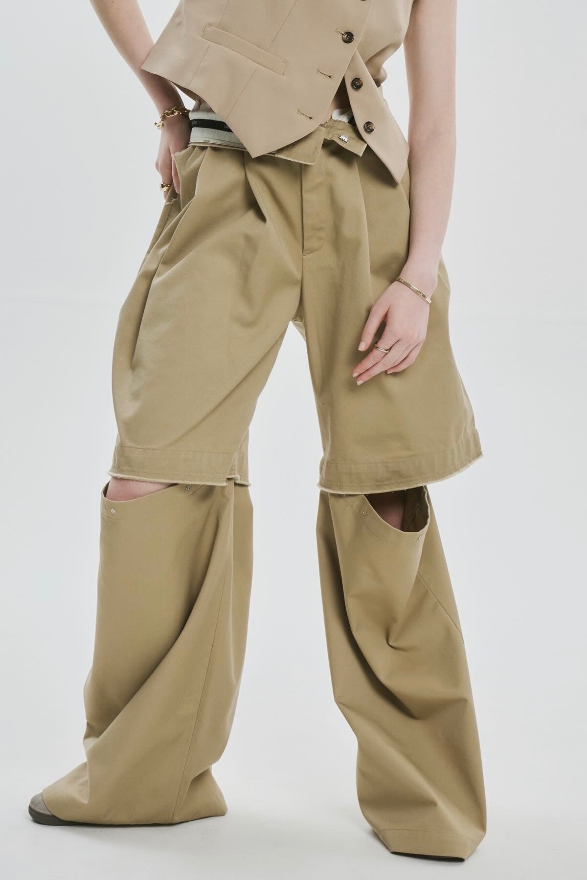 High-line 2way slit pants