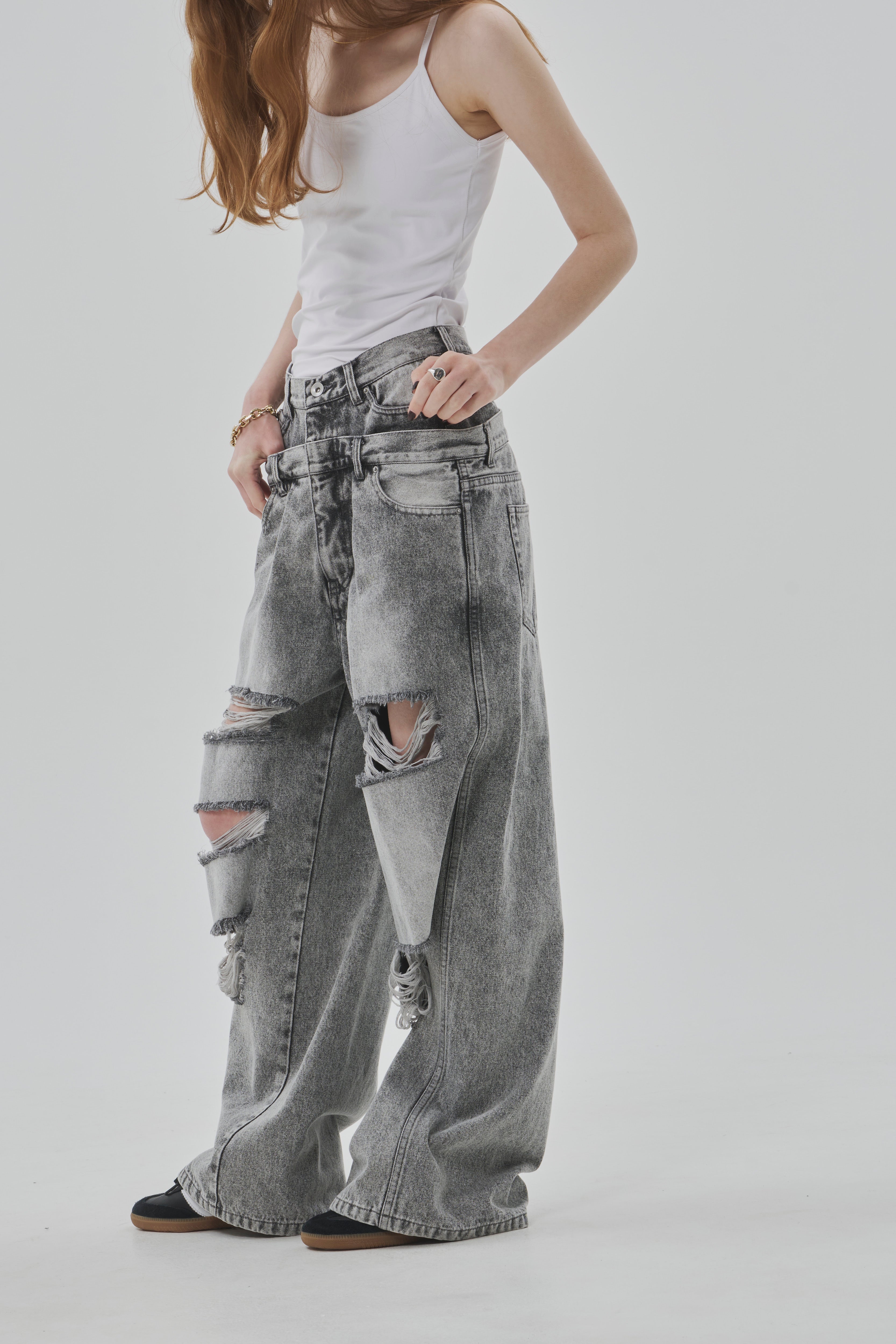 Lexington double belt denim pants