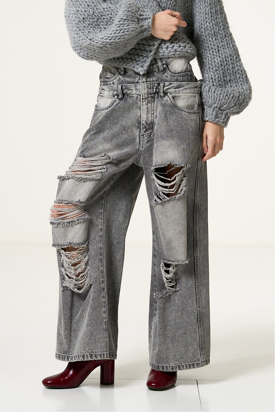 Lexington double belt denim pants