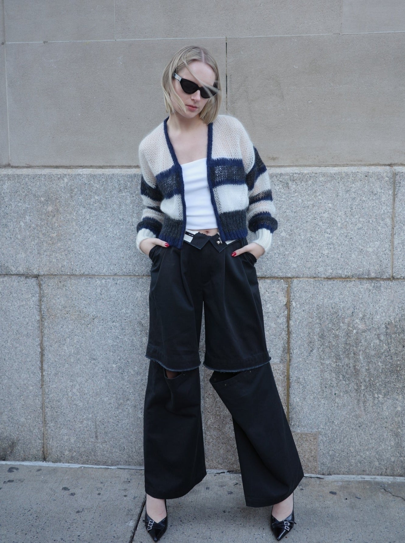 High-line 2way slit pants