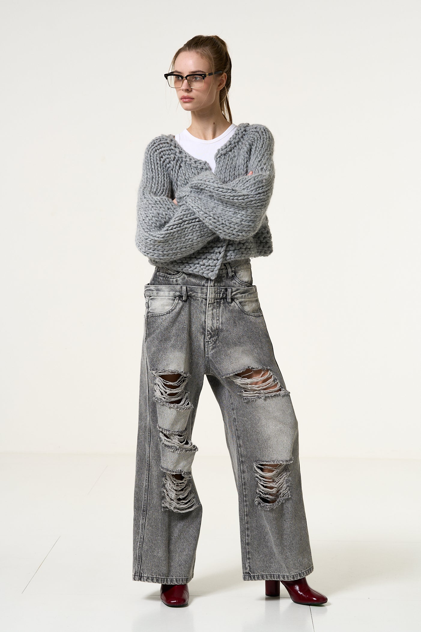 Lexington double belt denim pants