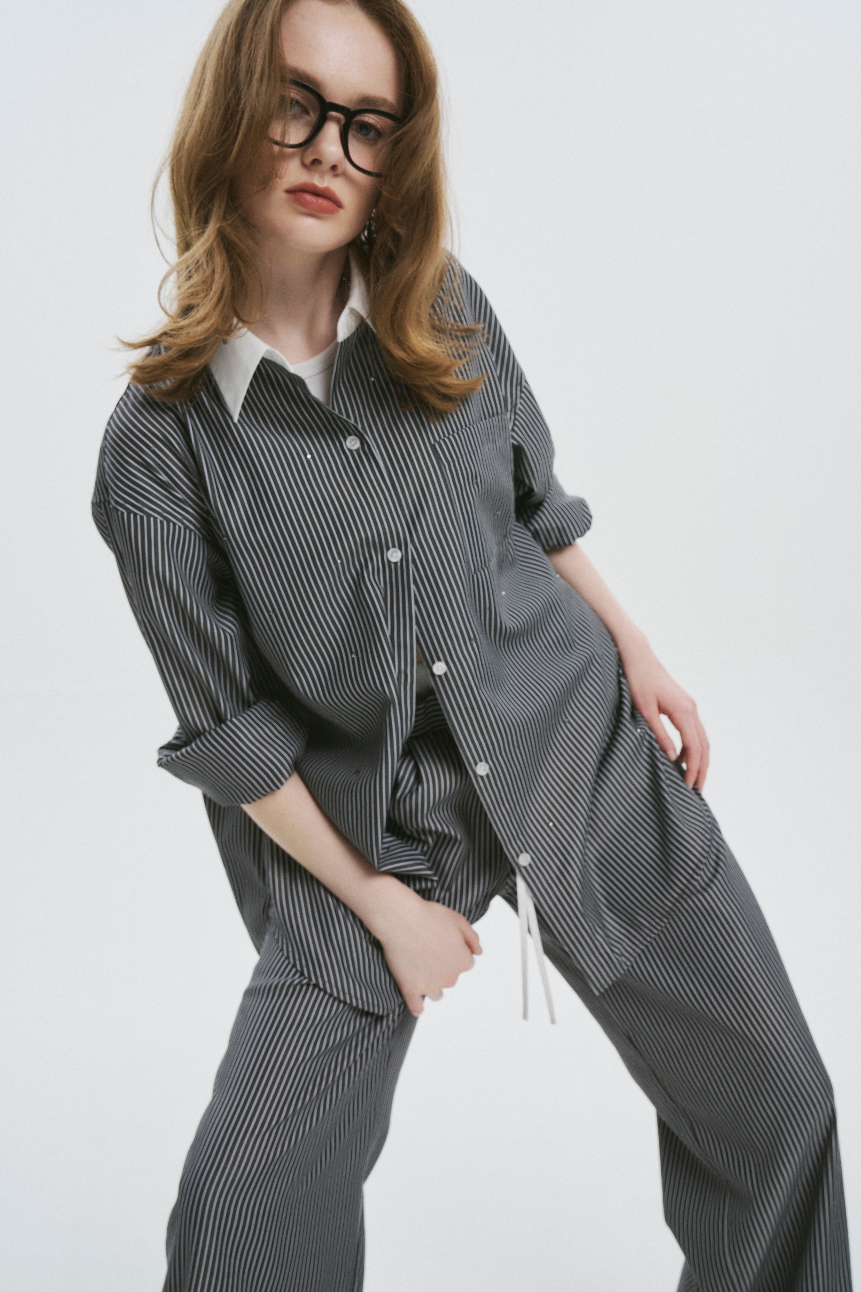 Battery Stripe Bijou Shirt ブラック M THETOE Battery Stripe Bijou Shirt – THE TOÉ