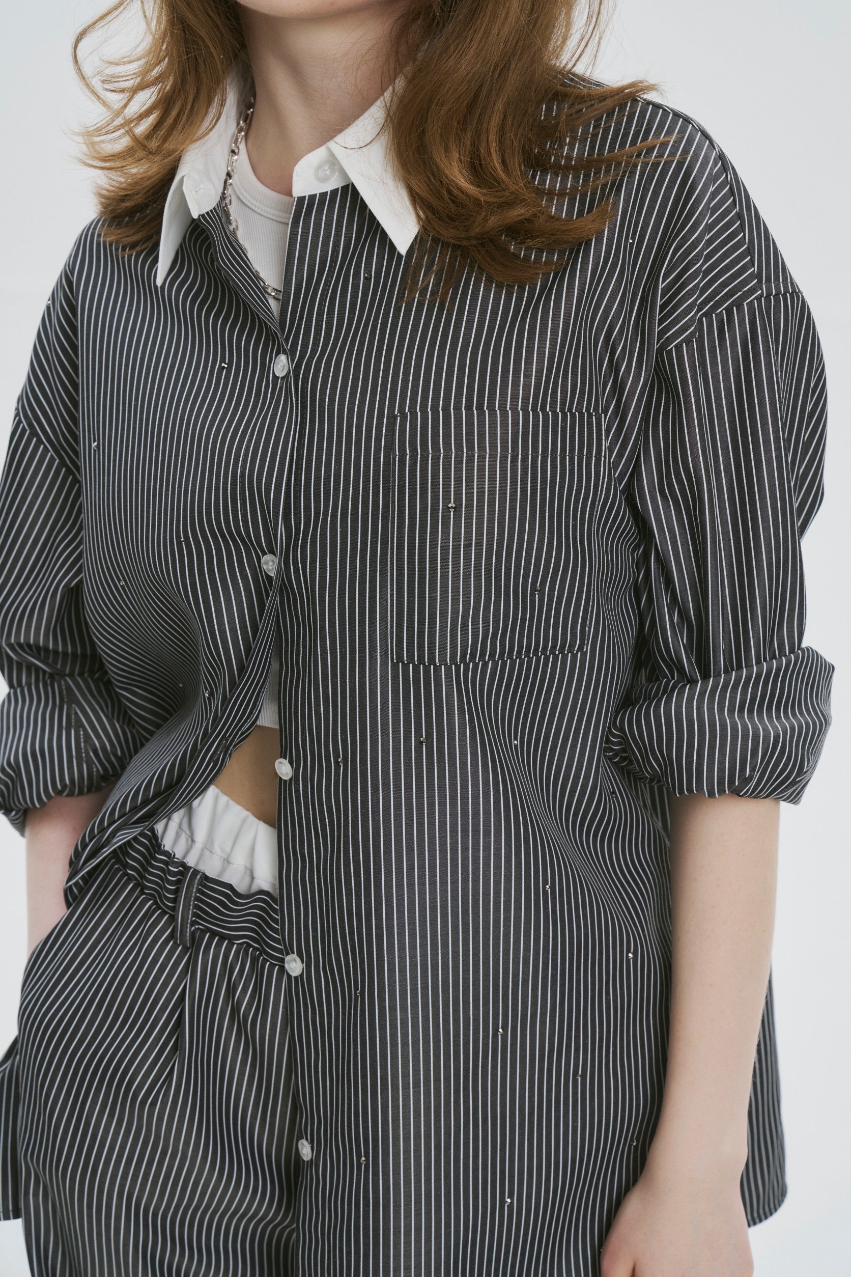Battery Stripe Bijou Shirt ブラック M THETOE Battery Stripe Bijou Shirt – THE TOÉ