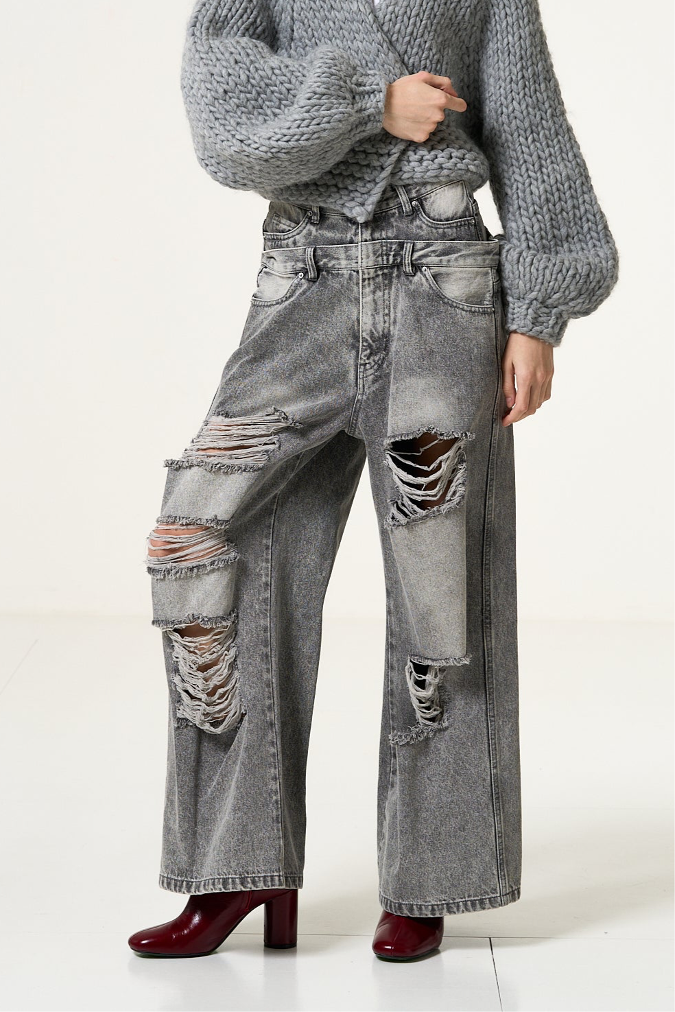 Lexington double belt denim pants