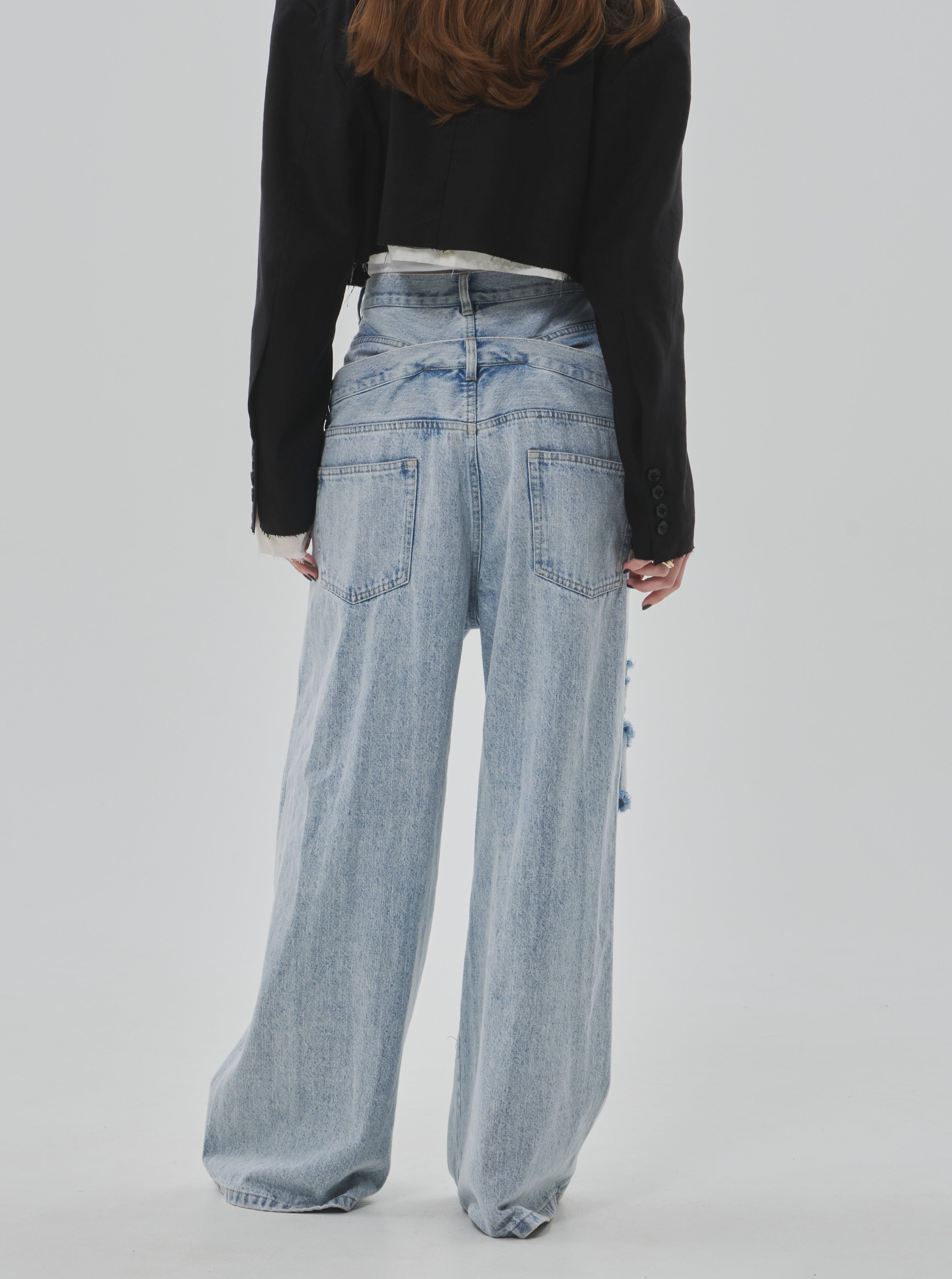 Lexington double belt denim pants