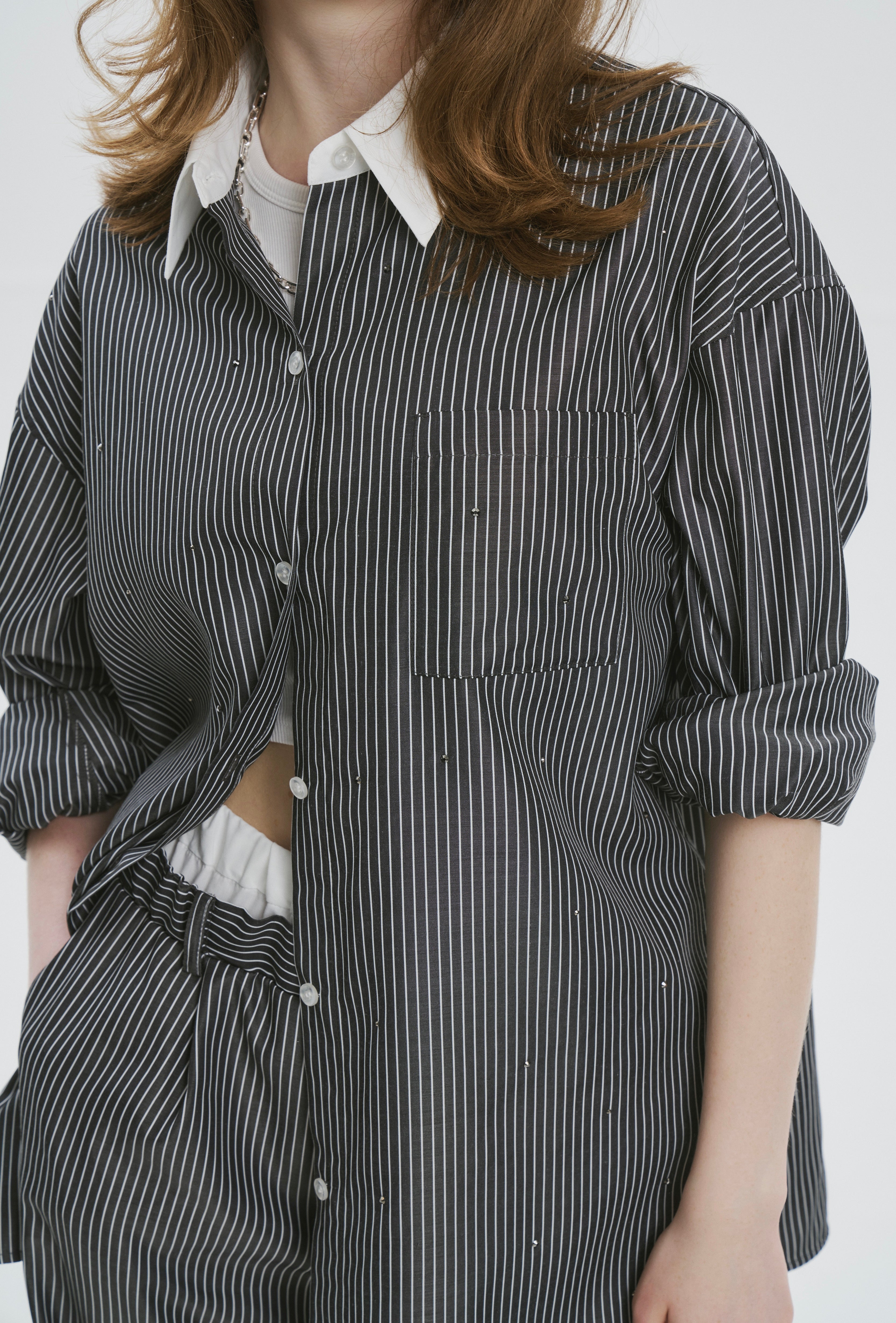 Battery Stripe Bijou Shirt ブラック M THETOE Battery Stripe Bijou Shirt – THE TOÉ
