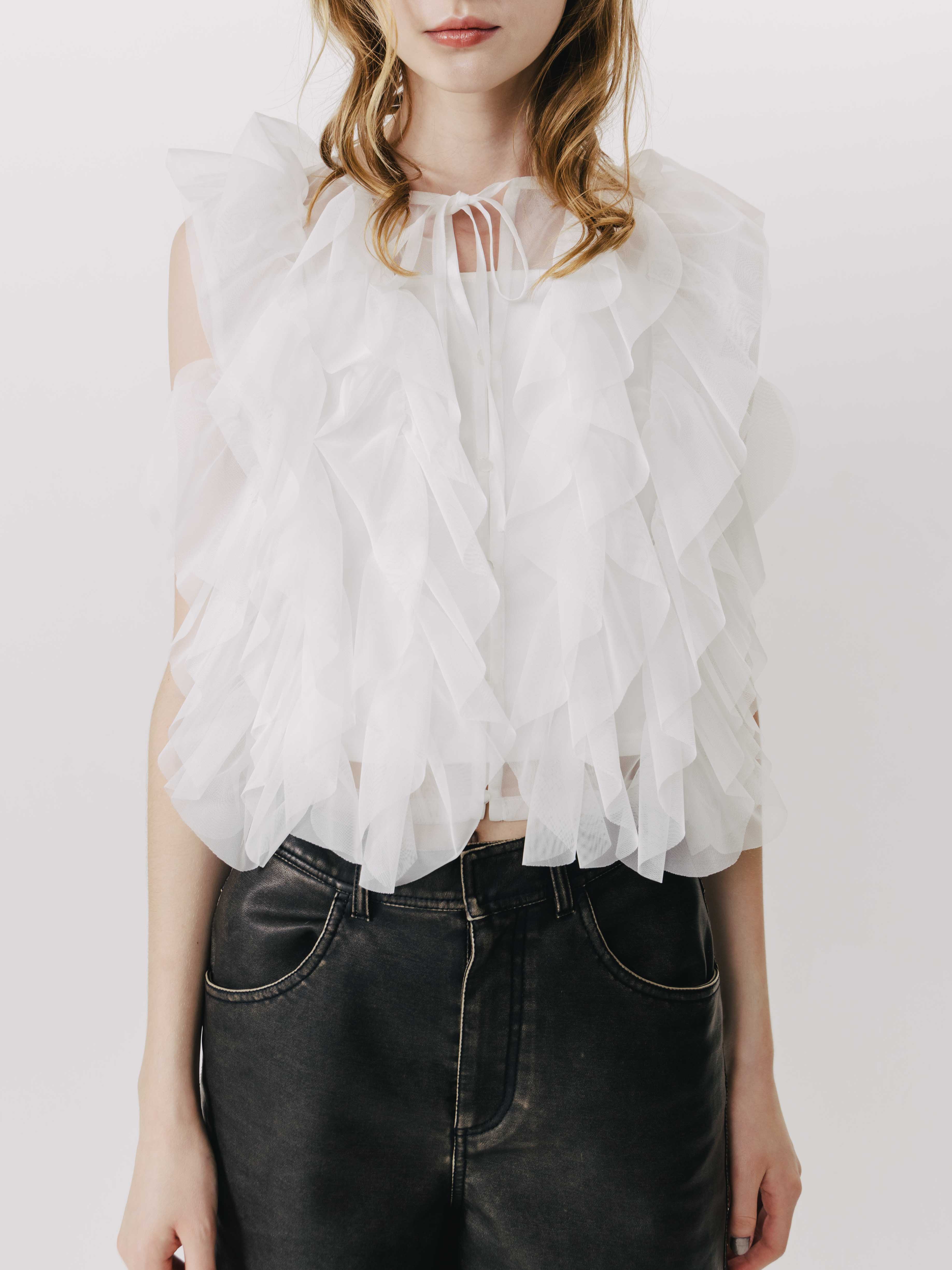 (4WAY) Gardenia tulle frill tops